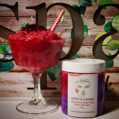 Nook and Candle Bubble up Shower Sugar Scrub 8oz Jar Hibiscus and Gauva + Hawaii Blue