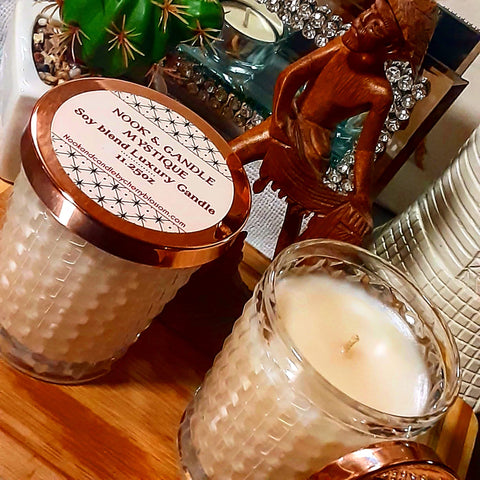 NOOK & CANDLE Luxury Candle MYSTIQUE 11.25oz Bourbon wood Cotton wick with Gold lid